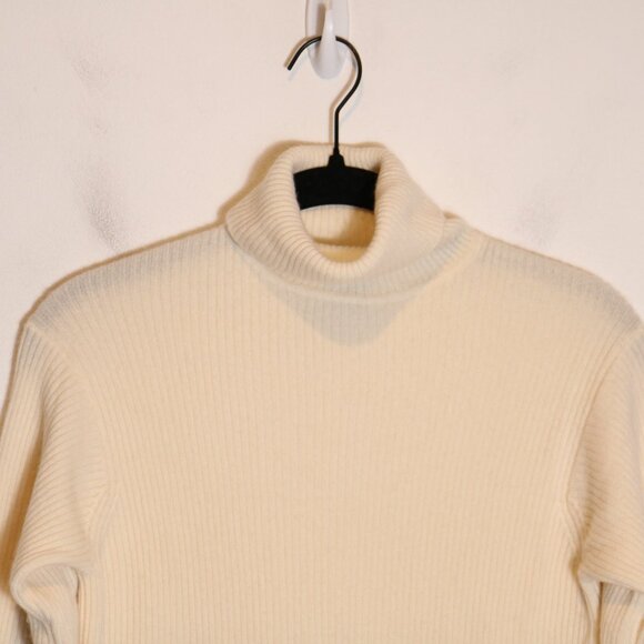 J Crew Vintage 90s 2 Ply Cashmere Ribbed Turtleneck Sweater M Ivory Scotland - Picture 2 of 7